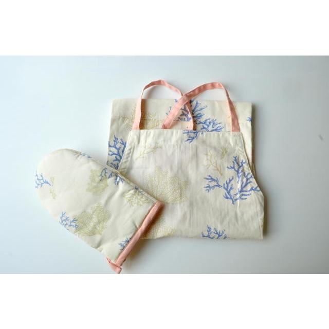 エプロンミトンセット コーラル柄 おしゃれ ナチュラル ハワイアン ギフト プレゼント コースタルリビング キッチン | 
