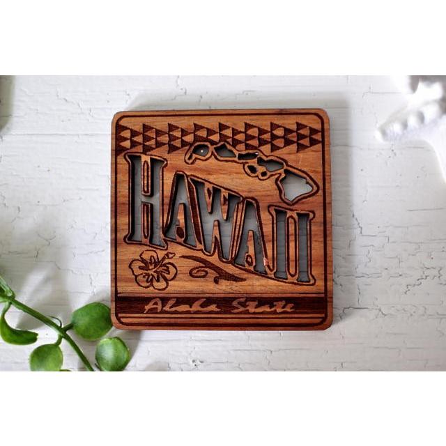 HAWAIIコースター 4枚セット ハワイアン 雑貨 ギフト ハワイ ビーチハウス フラ おしゃれ かわいい コースター | 