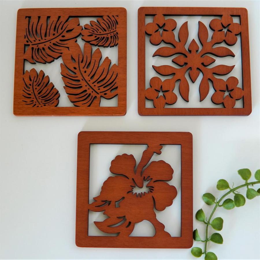 ハワイアン柄 鍋敷き ウッド製 ハワイアン雑貨 おしゃれ コースタル ハワイ インテリア メール便OK |  | 04