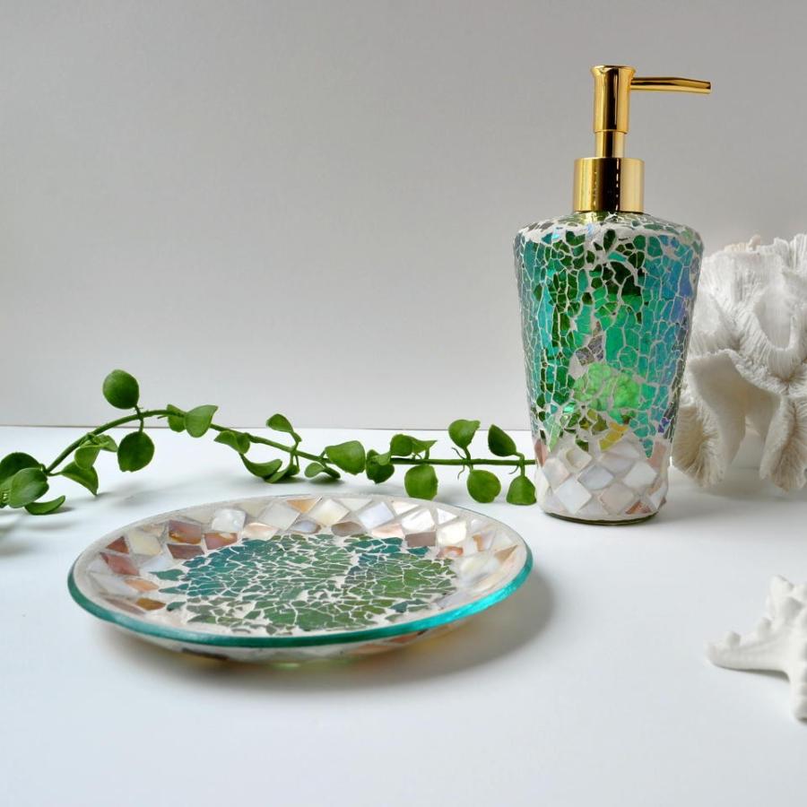 ラウンドトレイ　シーグリーン 小物置き モザイク グラス＆シェル おしゃれ ギフト 西海岸 コースタルリビング |  | 02