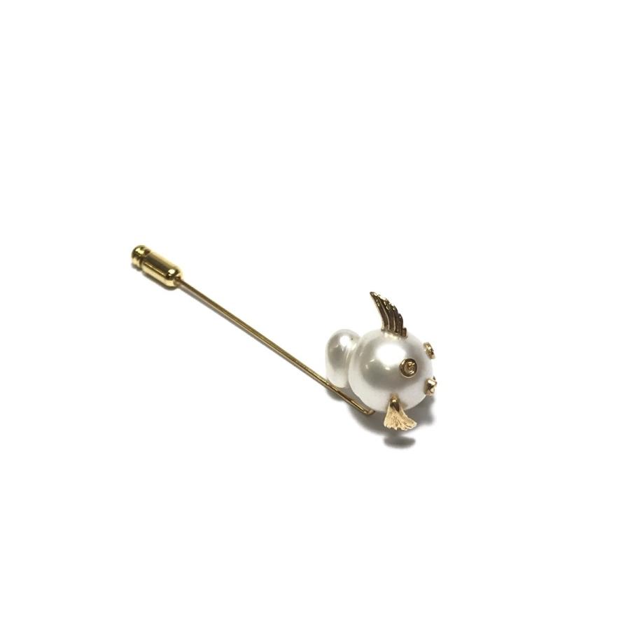 白蝶真珠 パールブローチ K18 YG 真珠 12mm バロックパール 金魚 