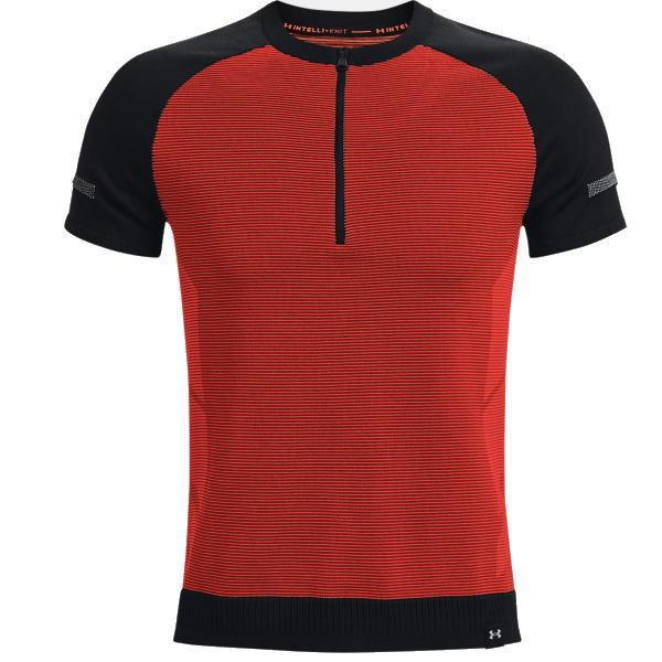 UNDER ARMOUR アンダーアーマー ランニング Tシャツ 半袖 UAインテリニット 1/2ジップ ショートスリーブ 1366503 メンズ ブラック/ファイヤー｜sports-diary