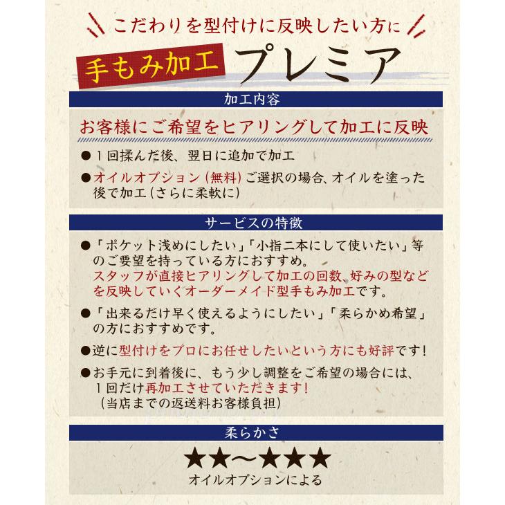 手もみ加工 プレミア / 野球 グローブ 型付け 手もみ グラブ 型付け 少年野球 軟式 硬式 ソフトボール用 グローブ katazuke-p｜sports-musashi｜04