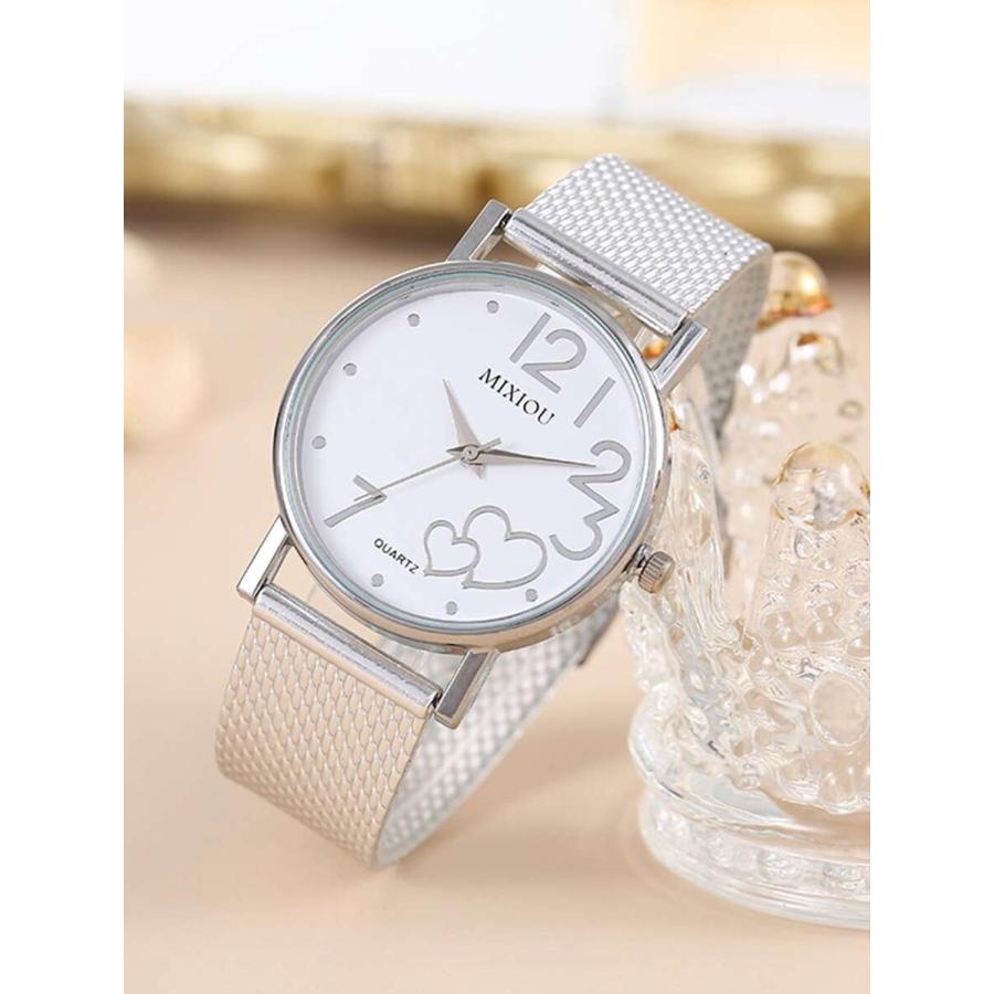 腕時計 レディース クォーツ ハート模様ダイヤル 丸型ポインター