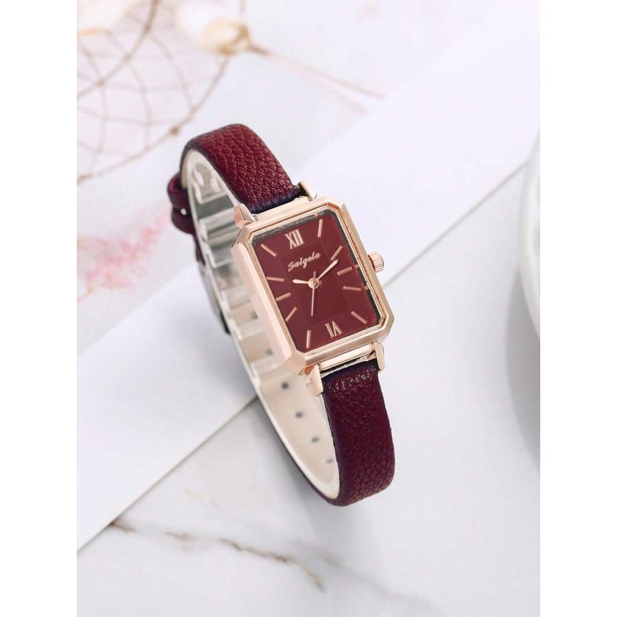 腕時計 レディース クォーツ 1個 赤い上品なヴィンテージスクエア