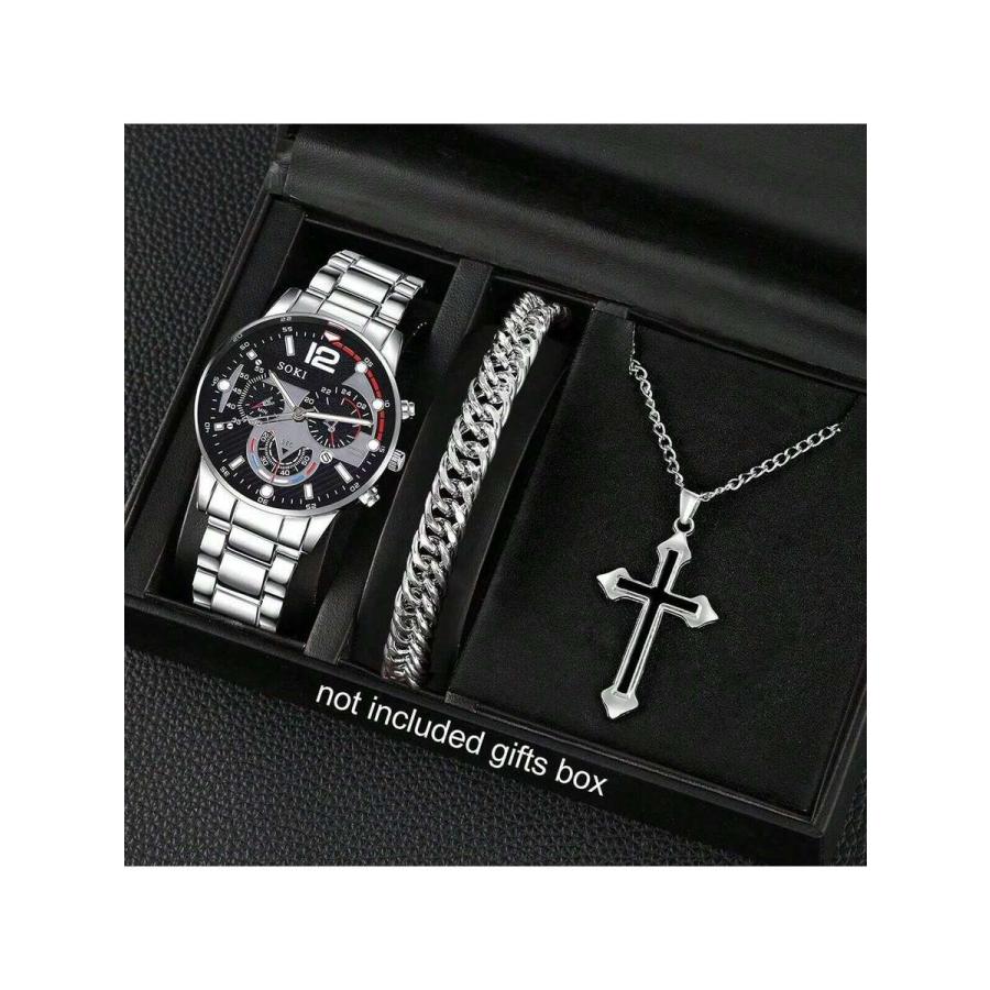 腕時計 メンズ セット 1セット メンズ腕時計、丸型ダイヤル カジュアル