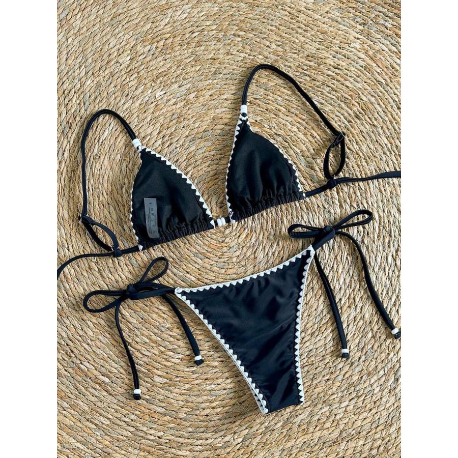 黒ビキニ レディース 水着 ビキニセット 女性用無地スパゲッティストラップ貝殻
