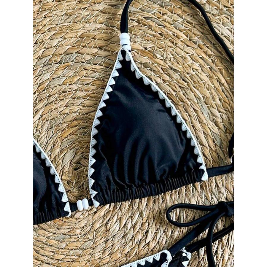 レディース 水着 ビキニセット 女性用無地スパゲッティストラップ貝殻