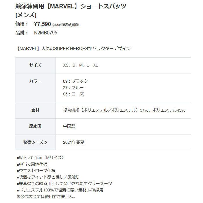 ミズノ 練習水着 N2mb サイズ男m ショートスパッツ Marvel エクサスーツ 21年春夏モデル Rcf15 スポーツウィル 通販 Yahoo ショッピング