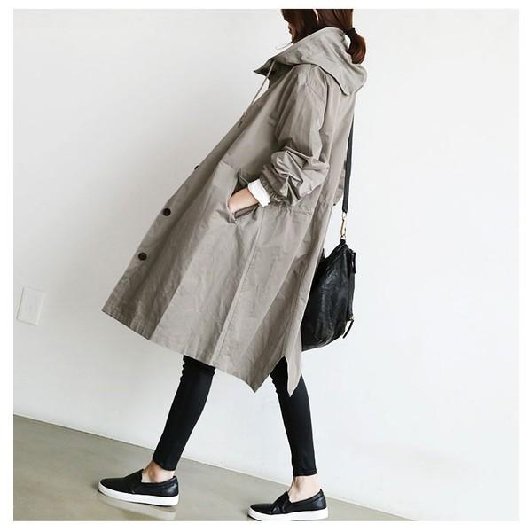 スプリングコート レディース 黒 ステンカラー 大きいサイズ ロング コート アウター 秋アウター OL 通勤 かっこいい :coat14