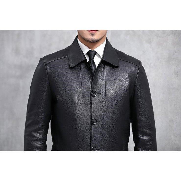 メンズ ジャケット 鹿革 本革 バイク ライダース ジャケット 上品 革ジャン スリムタイプ ジャケット ミリタリー レザーコート メンズ かっこいいの画像
