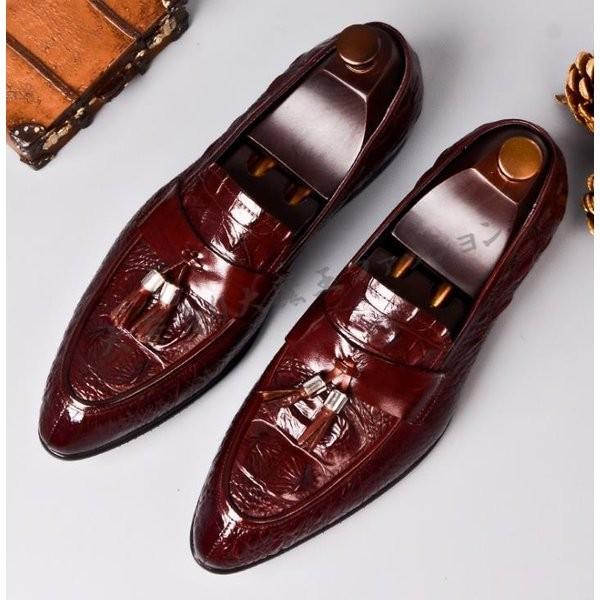 高級ローファーメンズ本革スリッポンタッセルビジネスシューズ