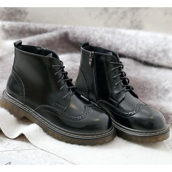 本革牛革ショートブーツレディースローヒール厚底シューズジップあり靴