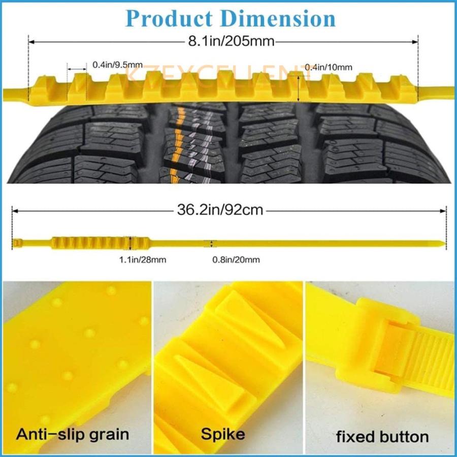 滑り止めケーブルベルト緊急スラッジ雪のサバイバルトラクション多機能車のタイヤチェーンユニバーサル赤イエロータイヤ D5 pcs レッド｜sportshyogastore2｜02