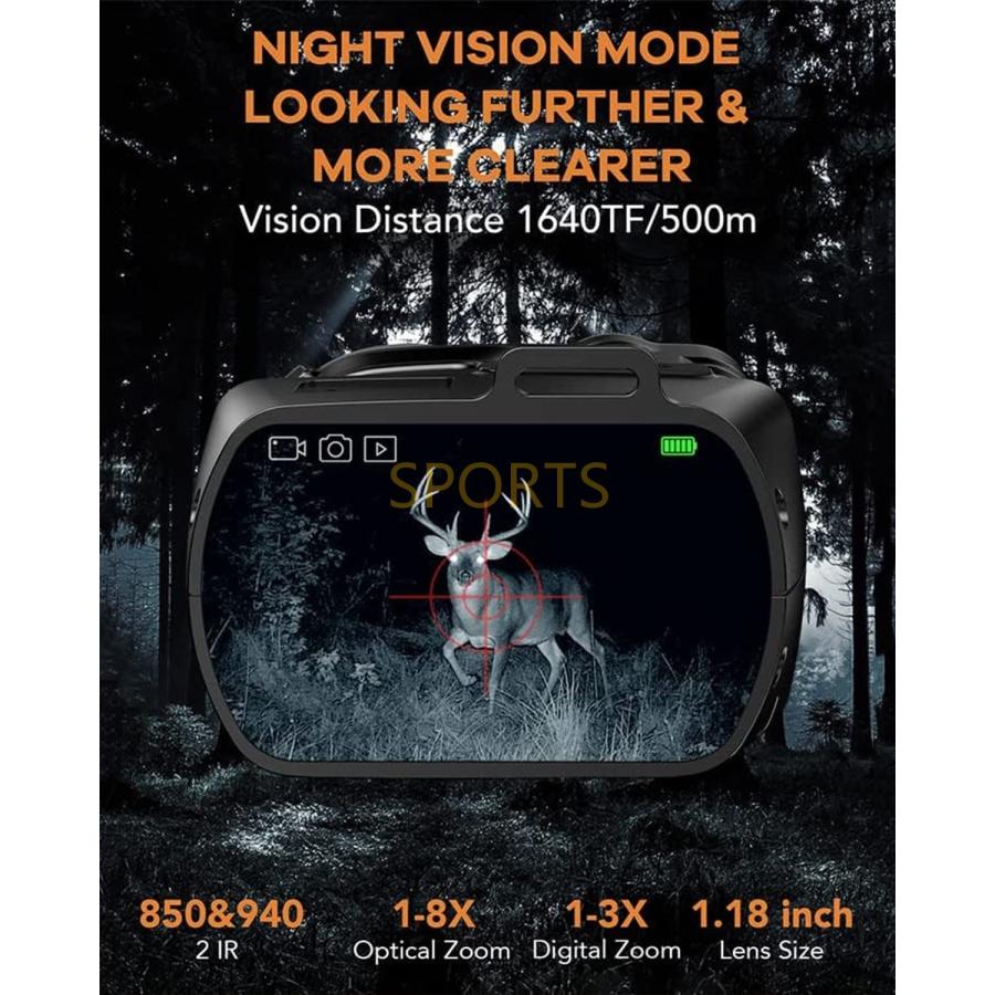 暗視鏡 単眼鏡 1-24Xズーム 明瞭に暗闇の中で500M HDデジタル 赤外線 ナイトビジョン 狩猟 防水 IRカメラ 100％暗闇での写真/ビデオ録画付き 64Gメモリーカ付き｜sportshyogastore2｜02