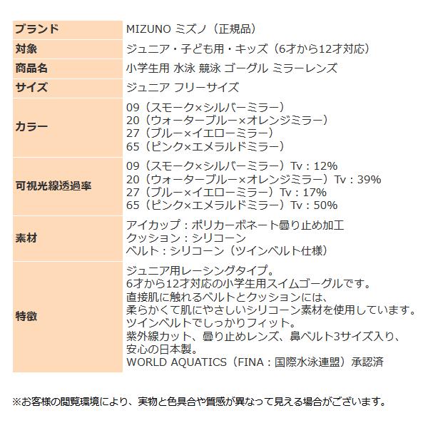 小学生対応 ミズノ ゴーグル ジュニア スイミングゴーグル レーシング 競泳 水泳 子ども用 スイム 日本製 ミラーレンズ N3JFB752 競技 定形外郵便（規格外）対応｜sportsjima｜05