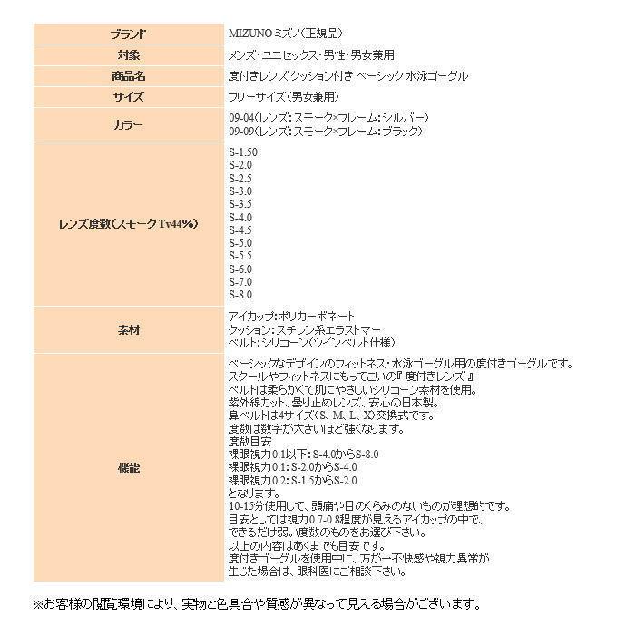 5☆好評 度付き ゴーグル 水泳 ミズノ メンズ スイミングゴーグル 度
