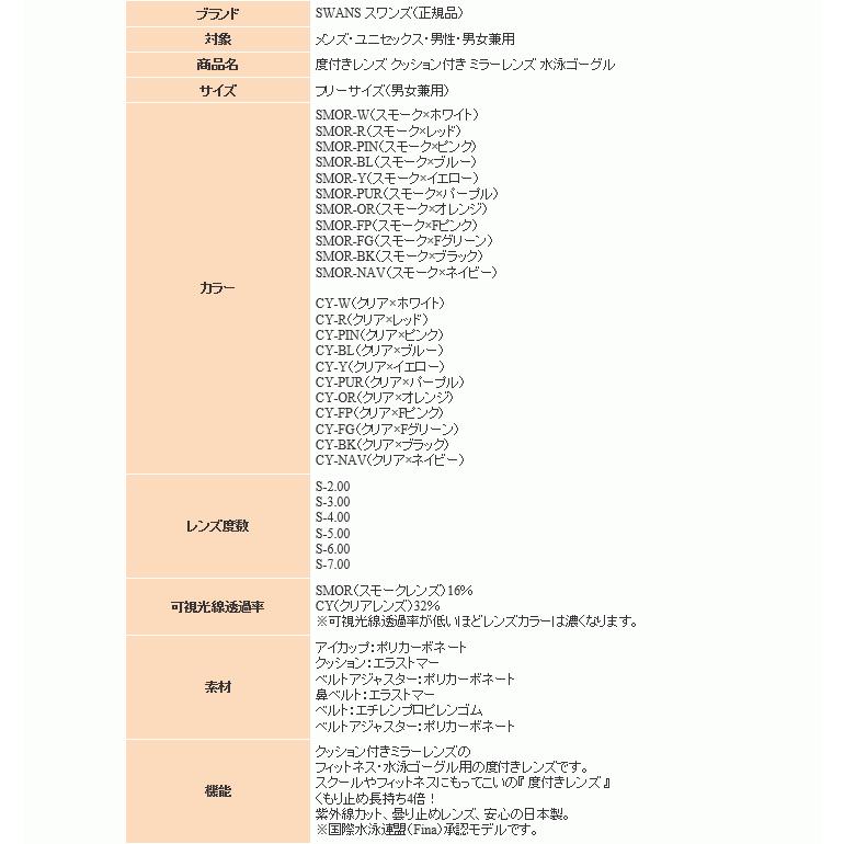 度付き ゴーグル 水泳 スワンズ メンズ スイミングゴーグル ミラーレンズ 度付きレンズ 競泳 スイム 日本製 男女兼用 SRXCLMPAF PSSR2 定形外郵便（規格外）対応｜sportsjima｜14