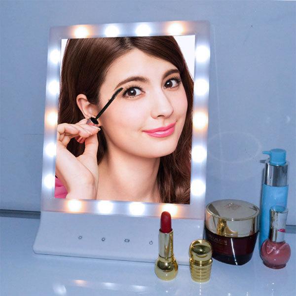 化粧鏡 ミラー 女優ミラー メイクミラー LEDライト付きミラー ハリウッドミラー 卓上 壁掛け LEDライト :makeup-mirror