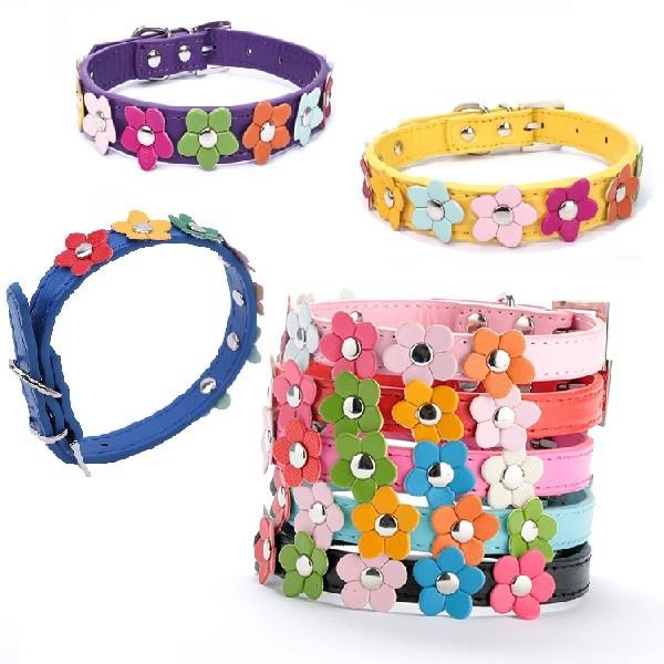 カラフルフラワーカラー M レッド・ライトブルー・ピンク・ローズピンク・イエロー・パープル・ブルー 中型犬 首輪 犬用 | 