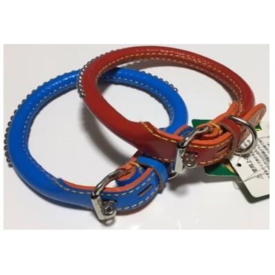 TOMSON 本革 飾鋲付 丸首輪 No.2 首周り27cm〜31cm レッド・ブルー 小型犬 カラー 犬用 ミニュアダックス・トイプードル・シーズー等 |  | 01