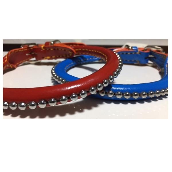 TOMSON 本革 飾鋲付 丸首輪 No.2 首周り27cm〜31cm レッド・ブルー 小型犬 カラー 犬用 ミニュアダックス・トイプードル・シーズー等 |  | 02