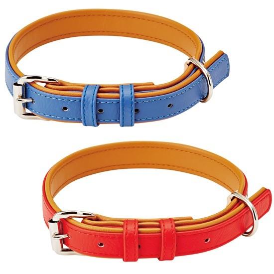 ペティオ 平首輪 ソフティレザーカラー L ブルー・レッド 大型犬 首輪 犬用 ゴールデンレトリーバー ラブラドールレトリーバー等 | Petio