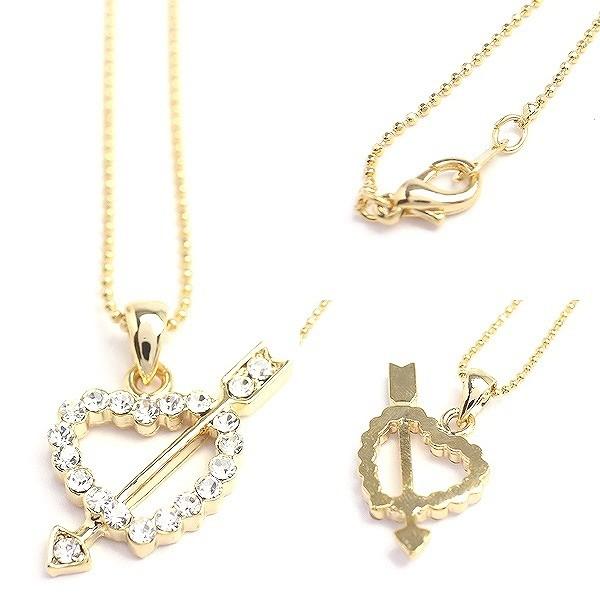 ラインストーンのハートアローペンダントトップネックレス オープンハートモチーフ アローモチーフ SPST005 レディースネックレス |  | 01