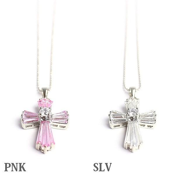 クロスモチーフにラインストーンチャーム 大きめトップの華やかなペンダント SPST024 レディースネックレス |  | 02