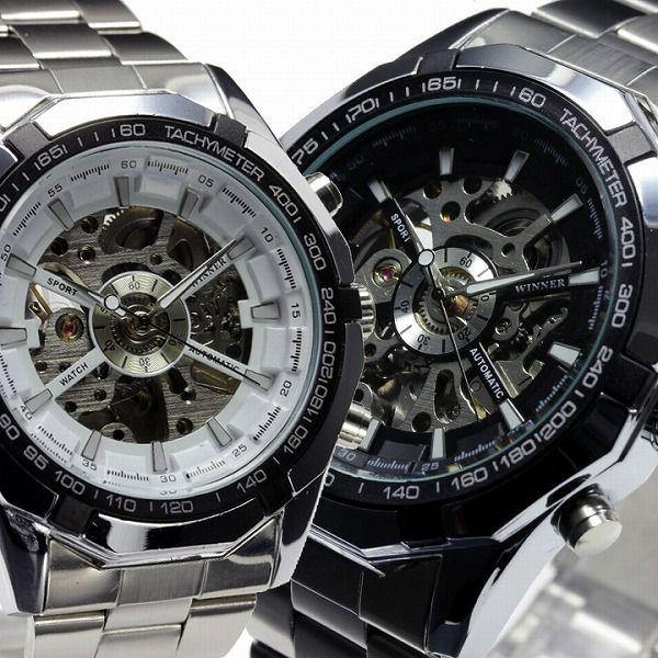 自動巻き腕時計 メンズ腕時計 フルスケルトン メタルベルト 男性用 WINNER ウィナー BCG89｜springstate