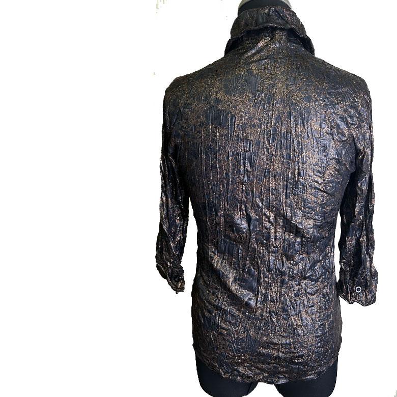 閉店セール】パイソン柄 7分袖 シワ加工 襟ワイヤー入りシャツ