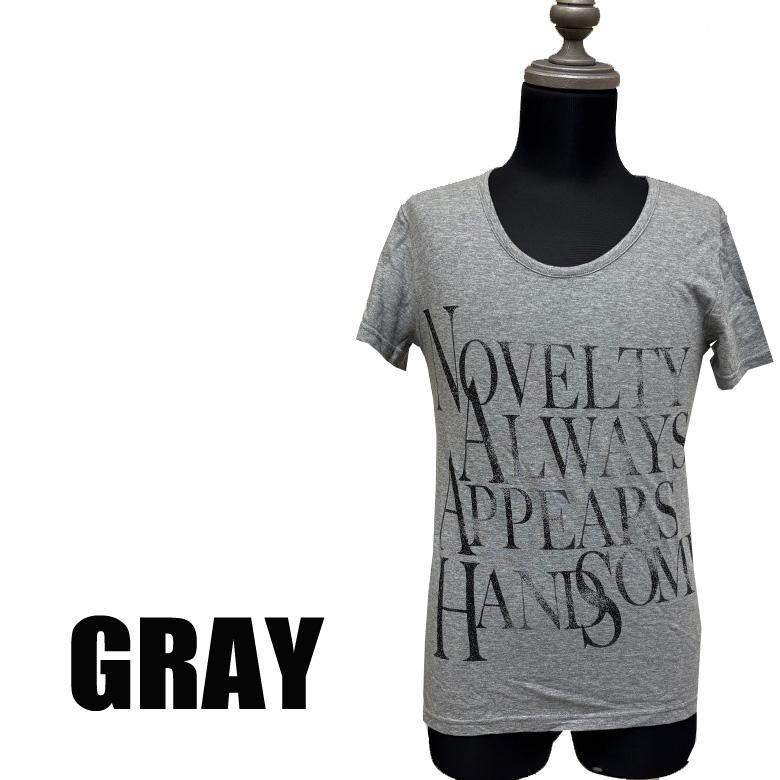 【閉店セール】ストレッチメッセージプリント Uネック 在庫一掃セール　ホワイト グレー Sサイズ 小さいサイズ |  | 05