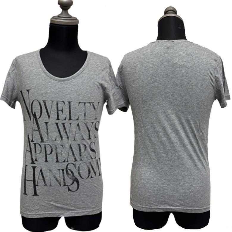 【閉店セール】ストレッチメッセージプリント Uネック 在庫一掃セール　ホワイト グレー Sサイズ 小さいサイズ |  | 06