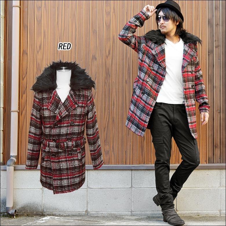 コート メンズ ニットファーチェックトレンチコート メンズ ブラック 黒 レッド 赤 1077 43 Spruce Vasin 通販 Yahoo ショッピング