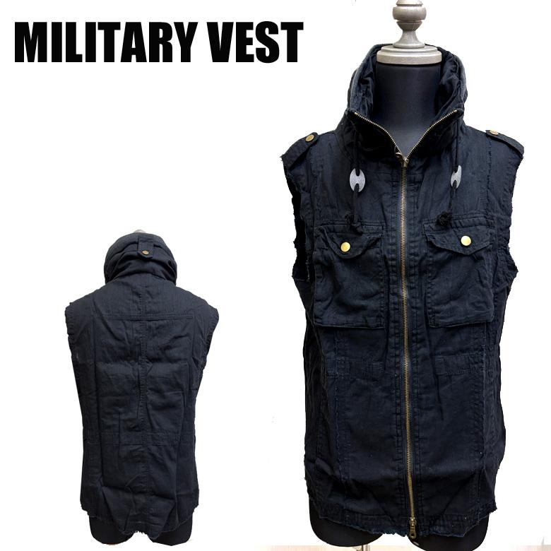 閉店セール】ミリタリーベスト ジレ メンズ きれいめ ボリュームネック