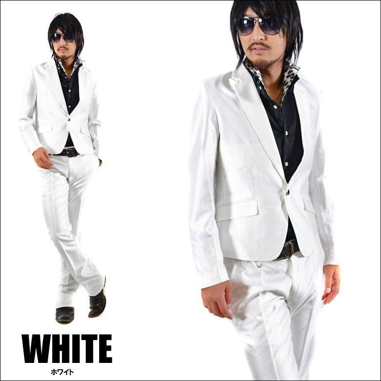 スーツ メンズ スーツセットアップ ショート丈 上下セット ホスト系 ホワイト ブラック パーティスーツ 成人式スーツ 送料無料