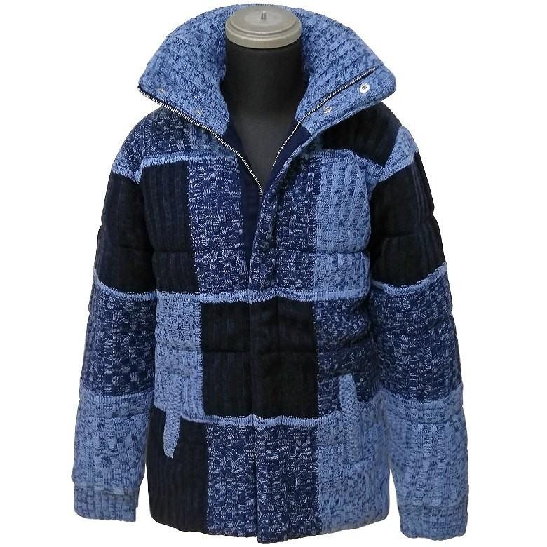 パッチワーク風切替ボリューム中綿ニットジャケット メンズ 中綿  