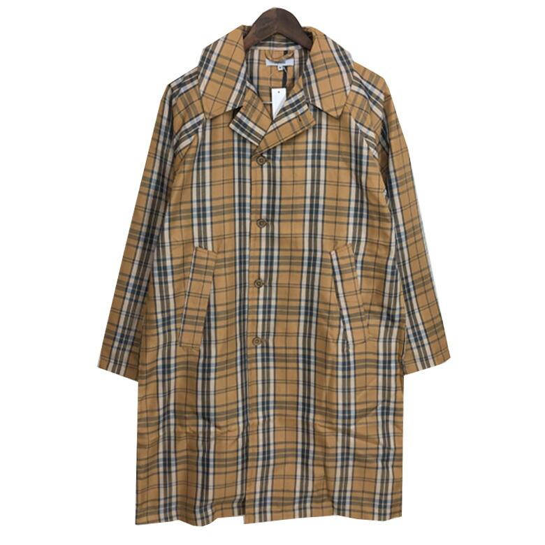 閉店セール】チェック柄ステンカラーコート メンズコート ロング丈 膝