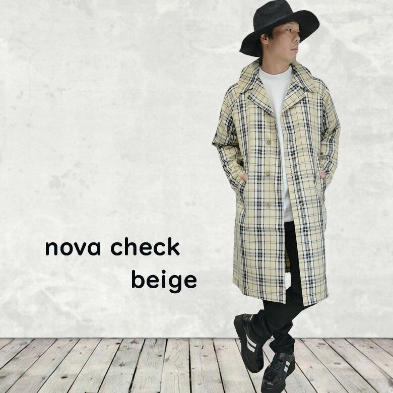閉店セール】チェック柄ステンカラーコート メンズコート ロング丈 膝