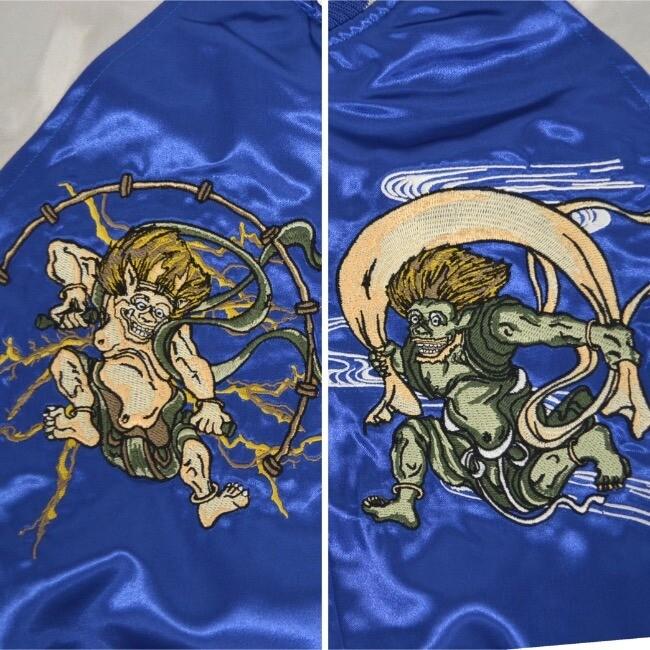 風神雷神 和柄刺繍 サテン スカジャン 本格 風神 刺繍 風神雷神 和柄刺繍 サテン スカジャン 本格 風神 刺繍