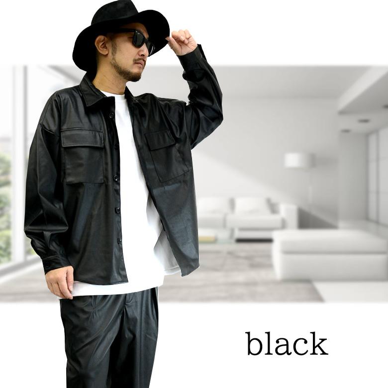 閉店セール】PUレザージャケット CPOシャツ メンズ レディース ビッグ