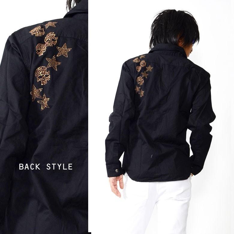 閉店セール】長袖カジュアルシャツ メンズ スカルストーンデザイン