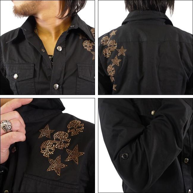 閉店セール】長袖カジュアルシャツ メンズ スカルストーンデザイン