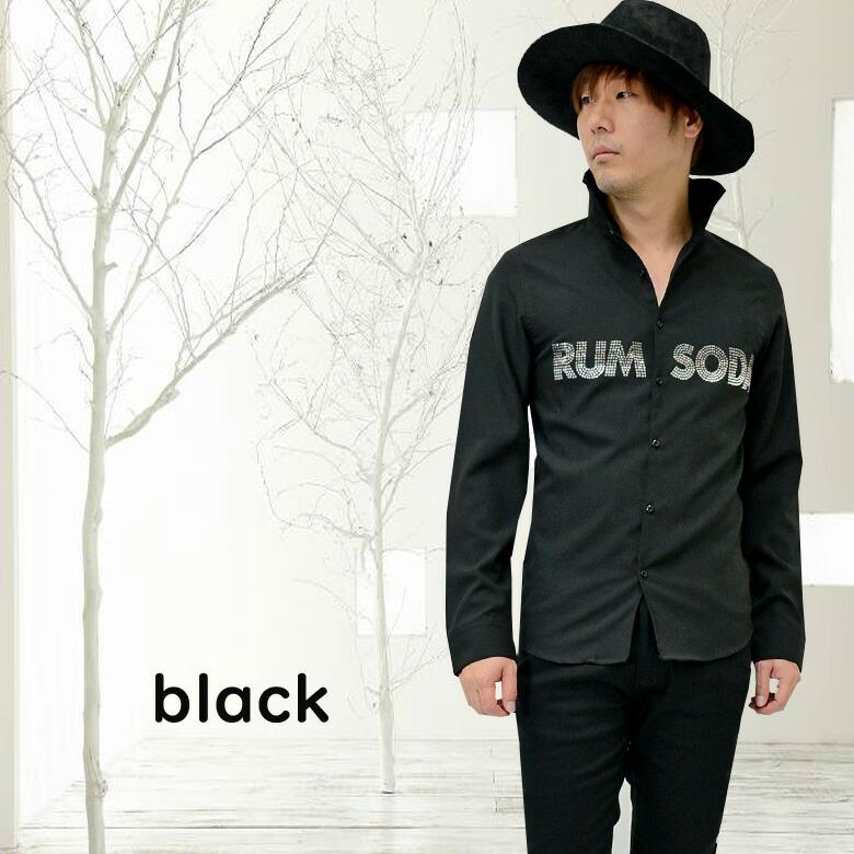 閉店セール】長袖シャツ メンズ ラインストーン ホリゾンタルカラー