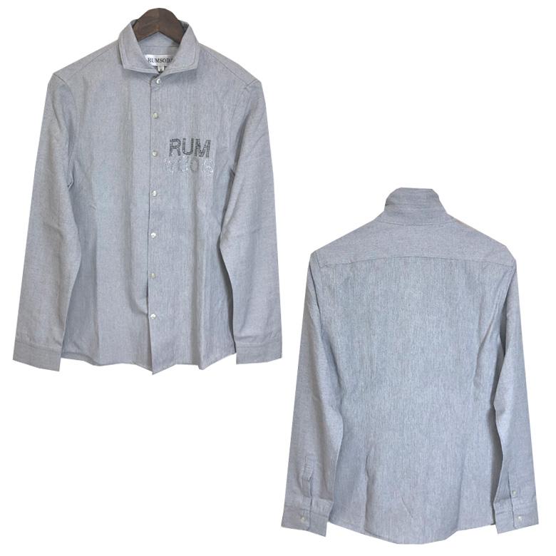 閉店セール】長袖シャツ ロングシャツ ホリゾンタルカラー 形状記憶