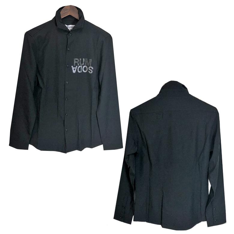 閉店セール】長袖シャツ ロングシャツ ホリゾンタルカラー 形状記憶