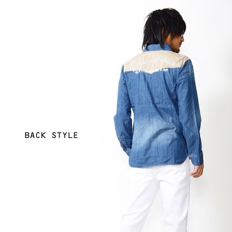 閉店セール】長袖カジュアルシャツ メンズ 切替ウエスタン長袖デニム