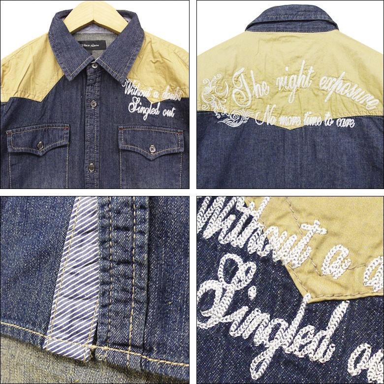 閉店セール】長袖カジュアルシャツ メンズ 切替ウエスタン長袖デニム