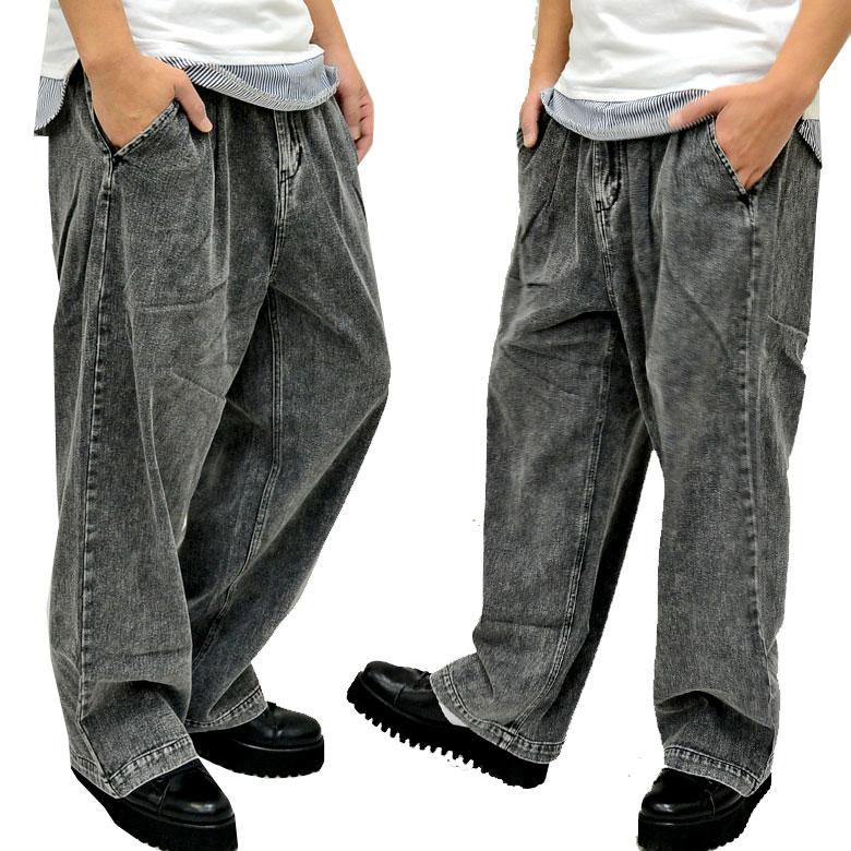 新品　 レースプリントワイドバギーパンツ　デニム　 2XL 閉店セール】ケミカル ワイドデニムパンツ ワイドバギーパンツ ワイド