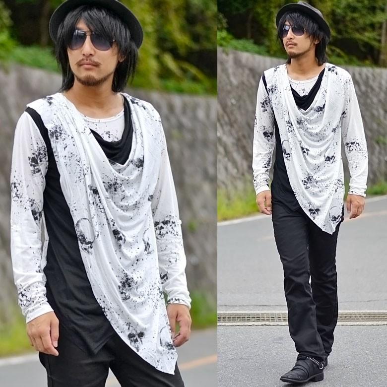 フェイクレイヤードスカルプリントドレープカットソー メンズカットソー 長袖カットソー ロングカットソー ドレープ フェイクレイヤード 重ね着風 ストレッチ 3326 43 Spruce Vasin 通販 Yahoo ショッピング